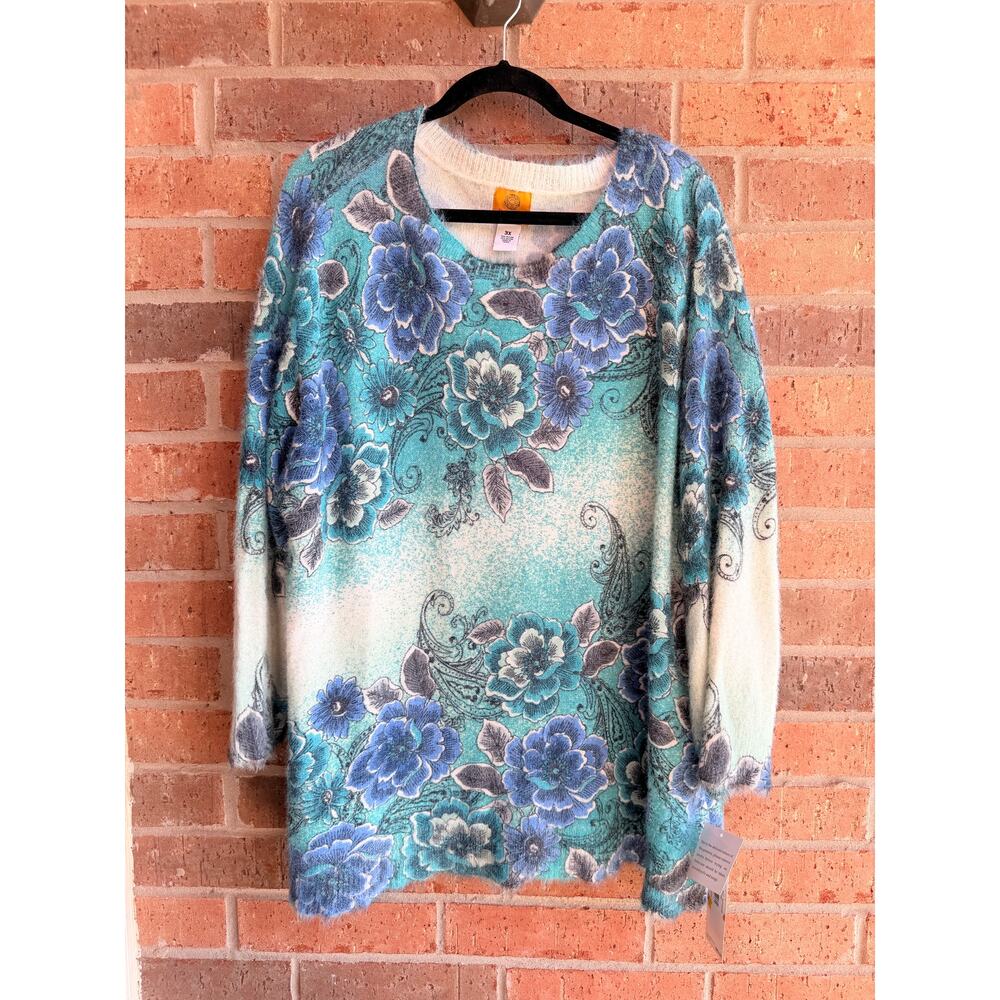 Ruby Rd. Women's Blue White Floral Long Sleeve Pullover Sweaters Size 3X NWT
